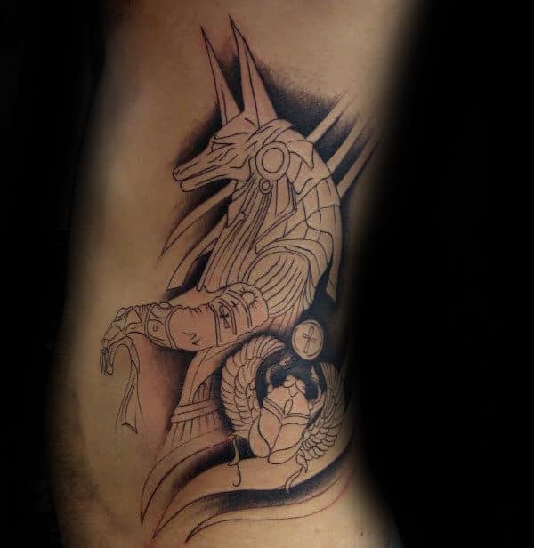 Shaded Anubis Rib Cage Mens Tattoos