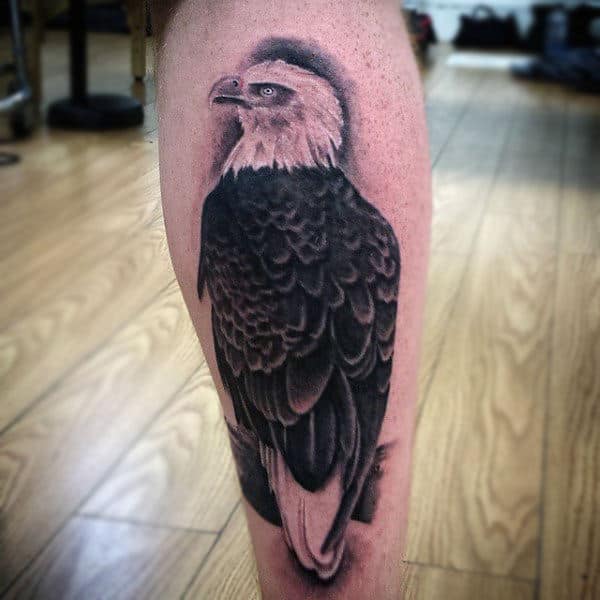 Shaded Art Bald Eagel Tattoo Mens Calves