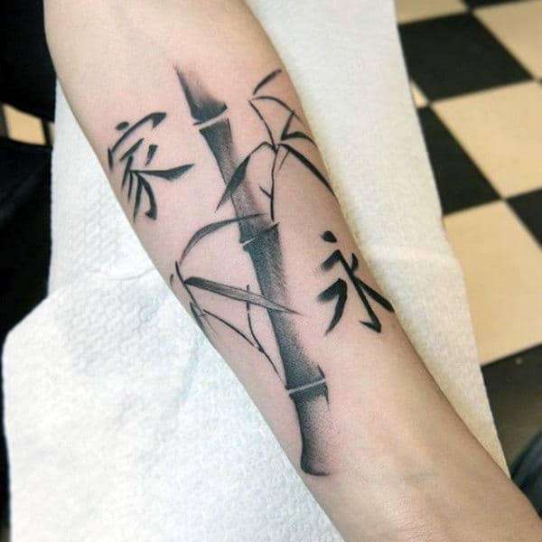 Shaded Bamboo Mens Tattoos With Japanese Symbols