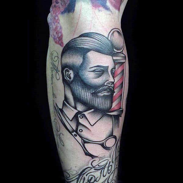 Shaded Barber Guys Tattoo On Bicep