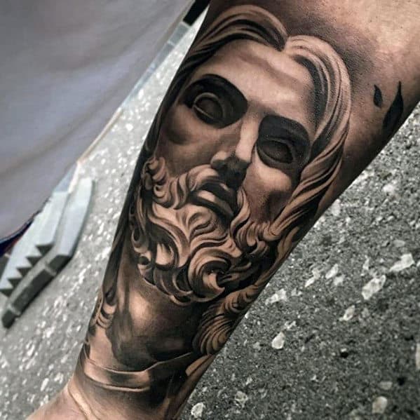 Shaded Black And Grey 3d Mens Jesus Portrait Forearm Tattoo
