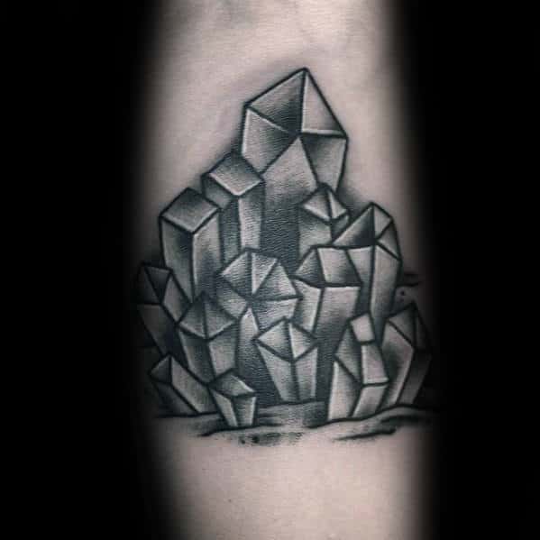 Shaded Black And Grey Crystal Mens Forearm Tattoos