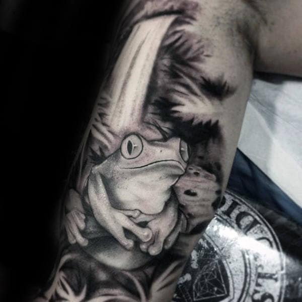 Shaded Black And Grey Frog Tattoos For Men On Arms