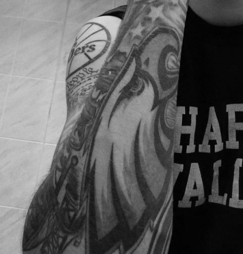 Shaded Black And Grey Guys Philiadephia Eagles Football Nfl Tattoos