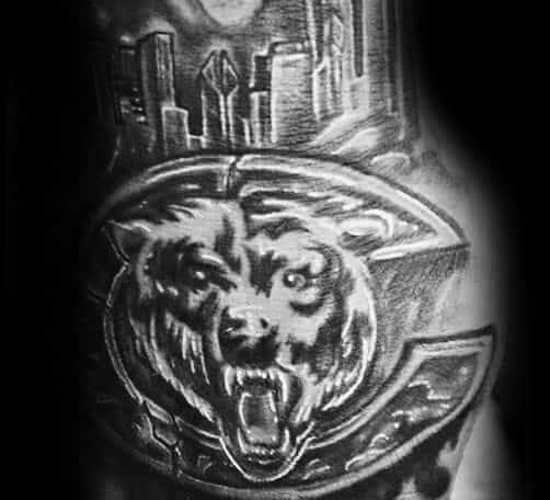 Shaded Black And Grey Hand Chicago Bears Male Tattoos