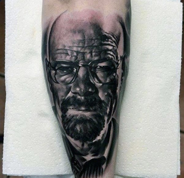 Shaded Black And Grey Ink Male Breaking Bad Tattoos