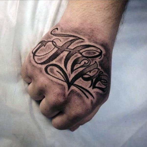 Shaded Black And Grey Ink Male Hope Hand Tattoo Ideas