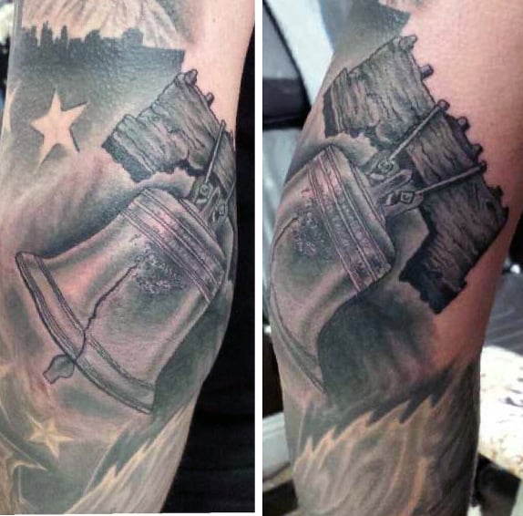 Shaded Black And Grey Ink Male Liberty Bellarm Tattoo Ideas