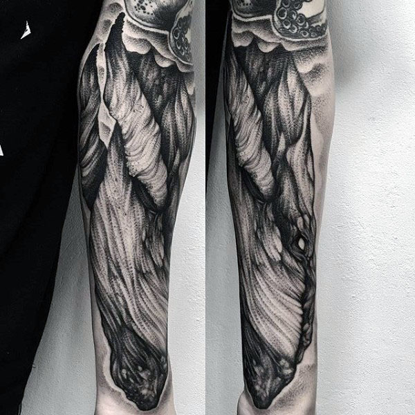 Shaded Black And Grey Whale Mens Forearm Sleeve Tattoos