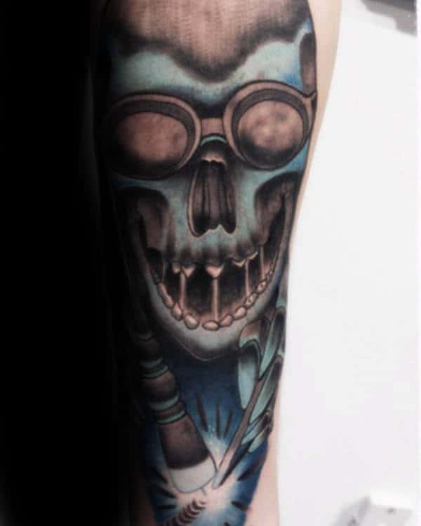 Shaded Blue Welding Male Tattoo Ideas
