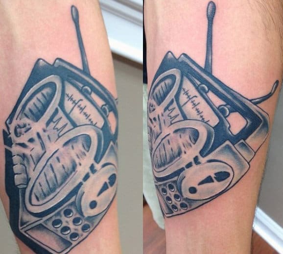 Shaded Boombox Guys Forearm Tattoo Ideas