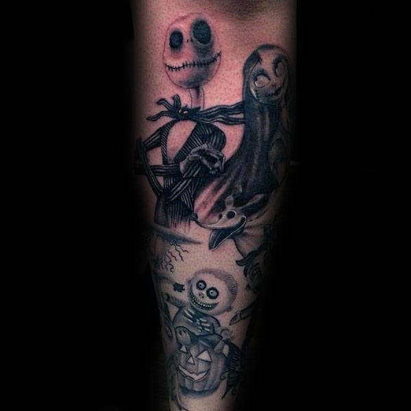 Shaded Cool Guys Night Before Christmas Themed Outer Forearm Tattoo Design Inspiration