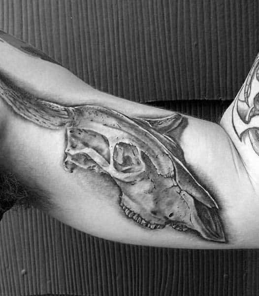 Shaded Cracked Bull Skull Male Bicep Tattoos