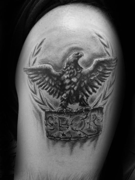 Shaded Eagle Spqr Mens Stone Upper Arm Tattoos