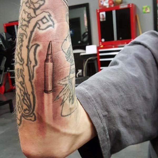 Shaded Flying 3d Mens Bullet Tattoo On Forearm