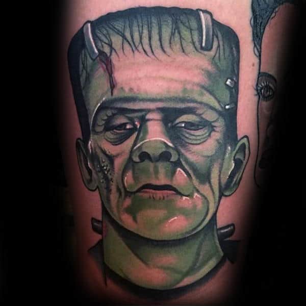 Shaded Green Male Frankenstein Arm Tattoos