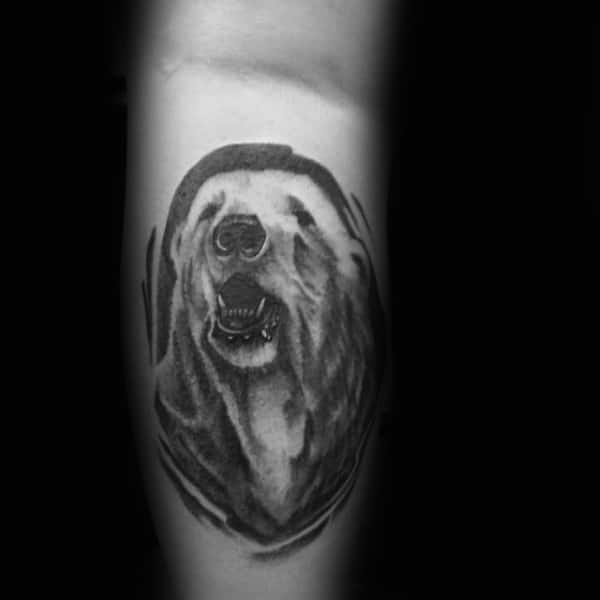 Shaded Grey And Black Ink Tattoo Of Polar Bear On Gentleman