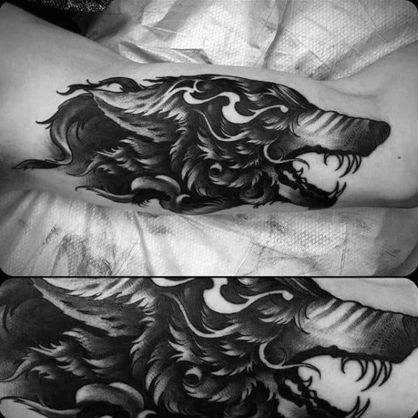 Shaded Guys Sick Wolf Tattoo On Outer Arm