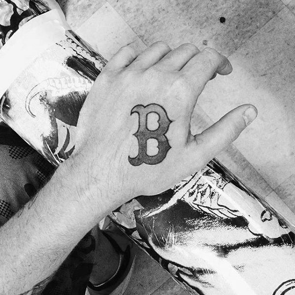 Shaded Hand Boston Red Sox Mens Tattoo Designs