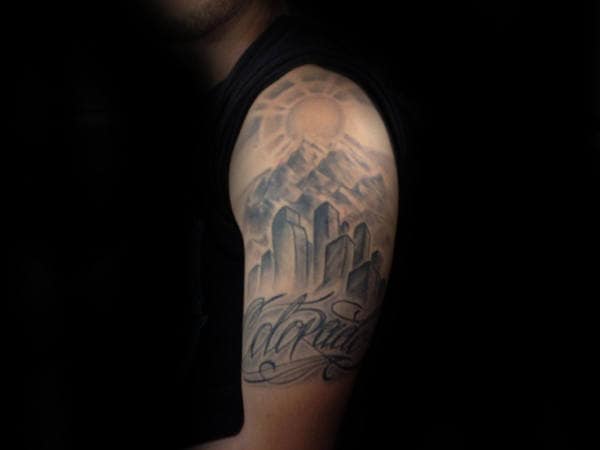 Shaded Ink Colorado City Buildings Mens Half Sleeve Tattoo