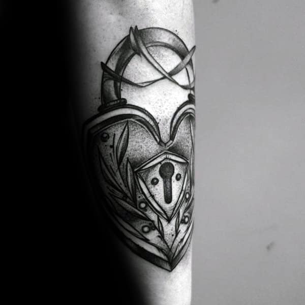 Shaded Lock Tattoo On Males Outer Forearm