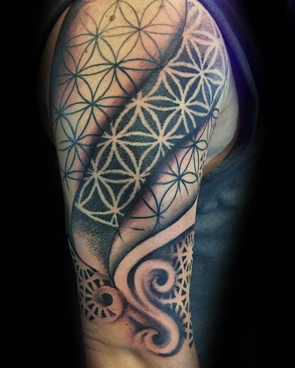 Shaded Male Flower Of Life Half Sleeve Tattoo