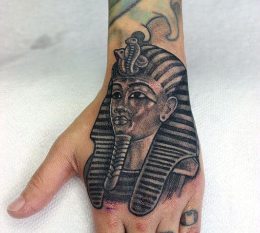 Shaded Male King Tut Hand Tattoo Ideas