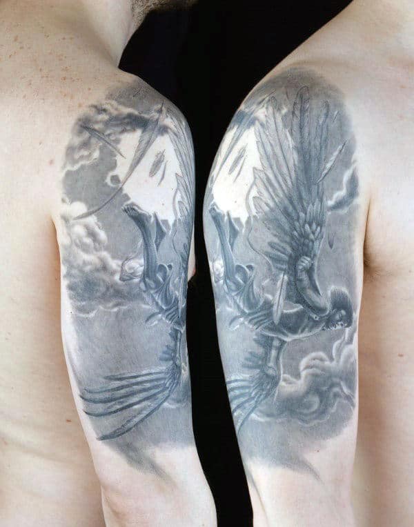 Shaded Mens Half Sleeve Icarus Tattoo Designs