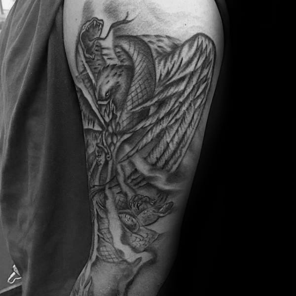 Shaded Mexican Eagle Mens Tattoo Designs On Arms