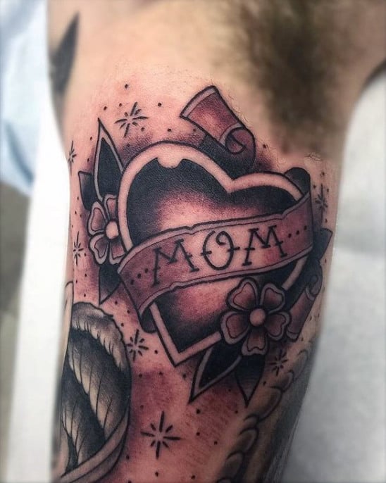 Shaded Mom Heart Mens Traditional Inner Arm Bicep Tattoos