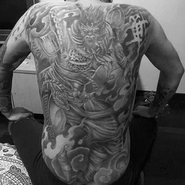 Shaded Monkey King Tattoo On Males Back