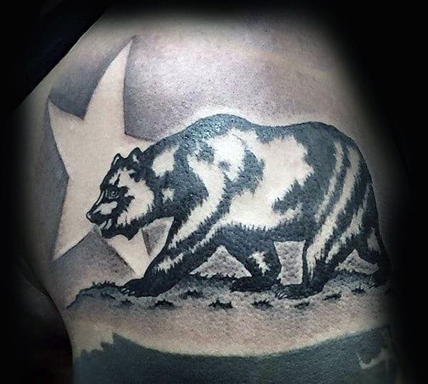 Shaded Negative Space Star California Bear Mens Upper Arm Tattoos