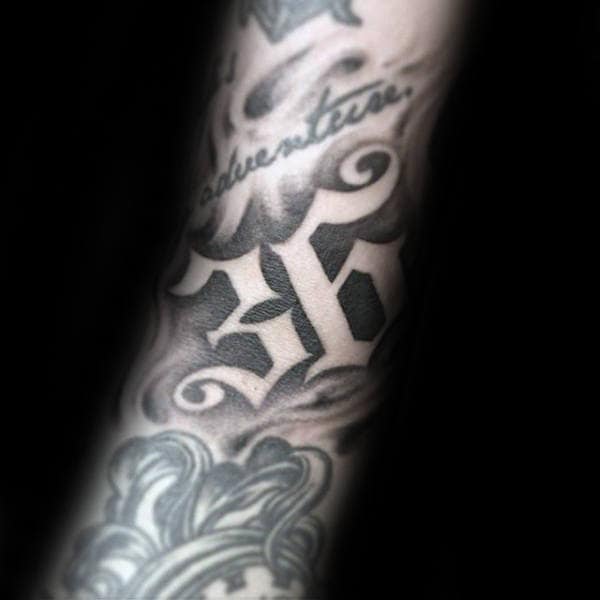 Shaded Number 26 Mens Forearm Tattoos