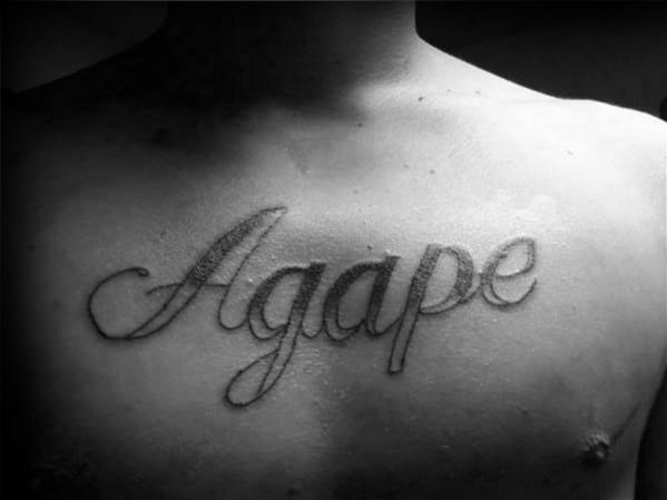 Shaded Old School Agape Male Chest Tattoo