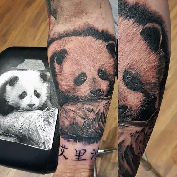 Shaded Panda Mens Inner Forearm Tattoos