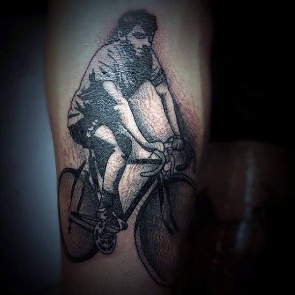 Shaded Pencil Art Bicycle Tattoo On Legs For Men