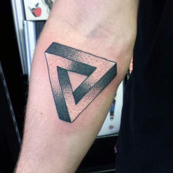 Shaded Penrose Triangle Tattoo On Arms For Men