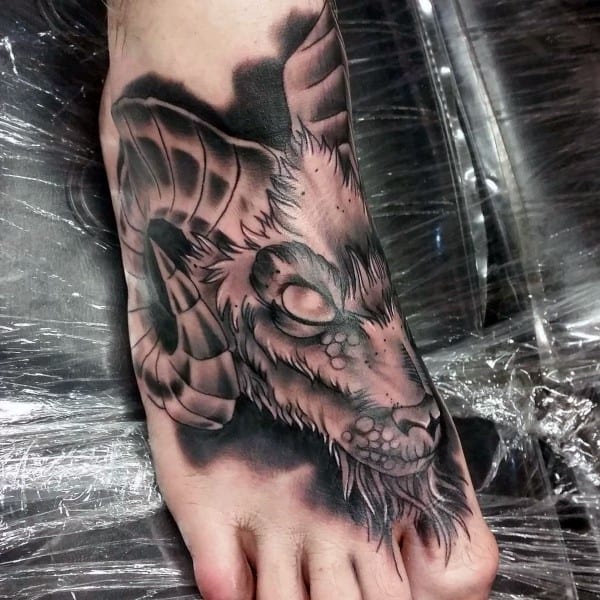 Shaded Ram Foot Tattoo On Guy