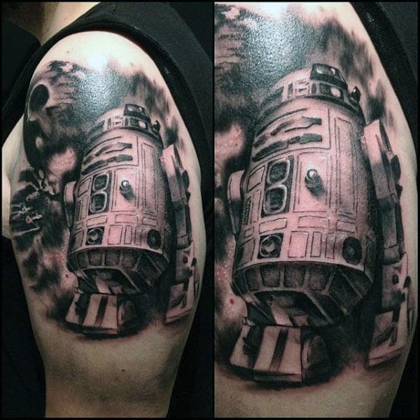 Shaded Rd2d Mens Upper Arm Tattoo Designs