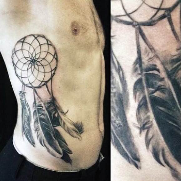 Shaded Realistic Dreamcatcher Tattoo Design On Male