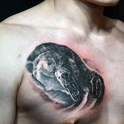 Shaded Realistic Mens Bear Claw Chest Tattoos