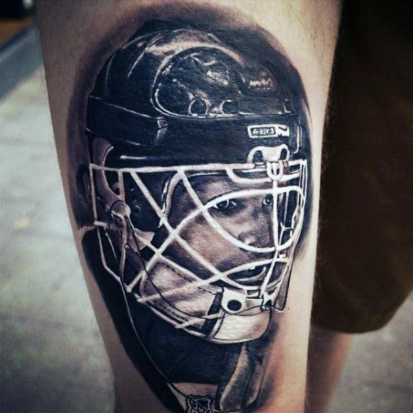 Shaded Realistic Mens Hockey Helmet Thigh Tattoos