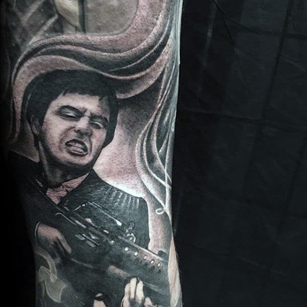 Shaded Scarface Mens Sleeve Tattoo Ideas