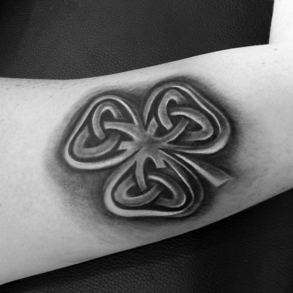 Shaded Shamrock Black Ink Guys Bicep Tattoo