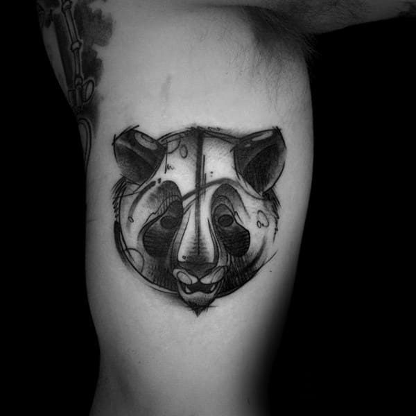 Shaded Sketch Panda Inner Arm Bicep Tattoos For Guys