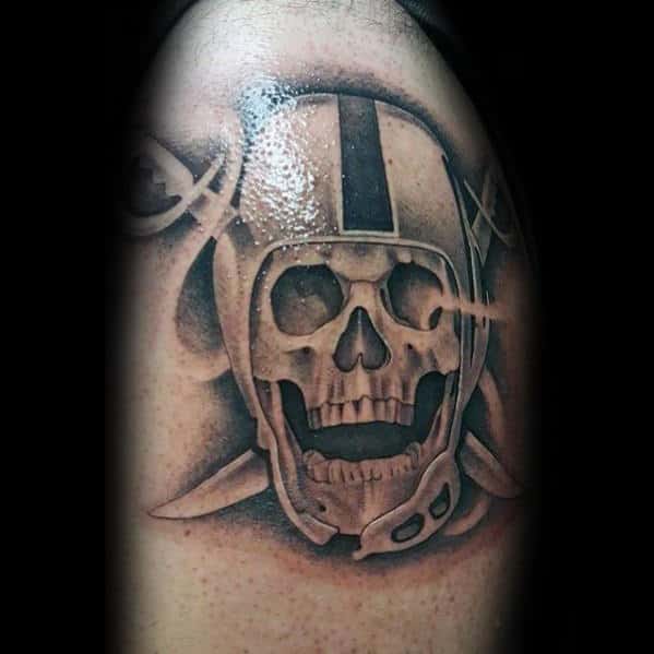 Shaded Skull Arm Male Oakland Raiders Nfl Tattoos