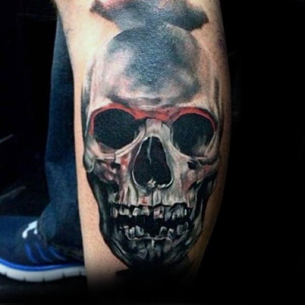 Shaded Skull Guys 3d Leg Tattoo Design Ideas