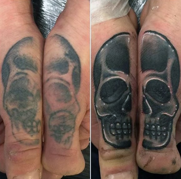 Shaded Skull Mens Thumb Tattoos