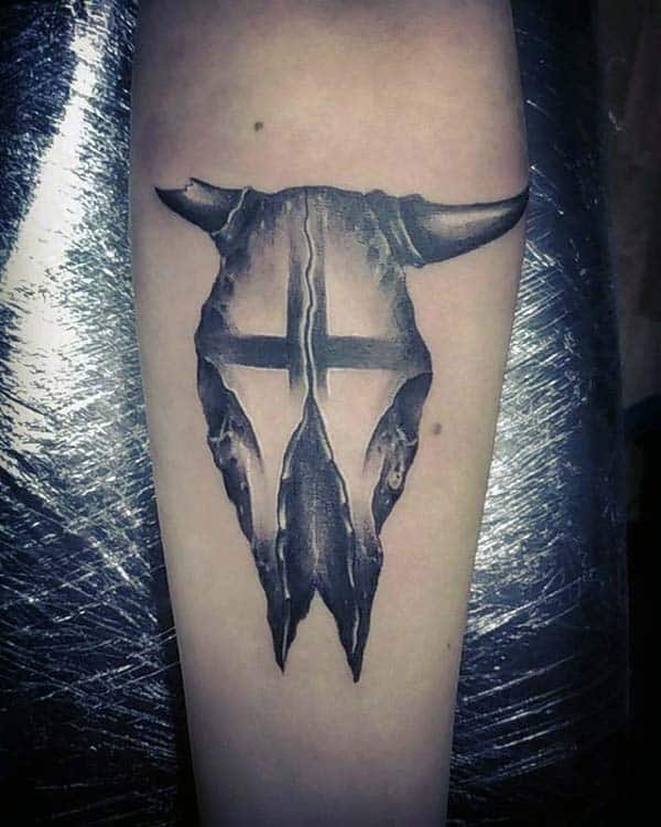 Shaded Small Guys Forearm Bull Skull Tattoos