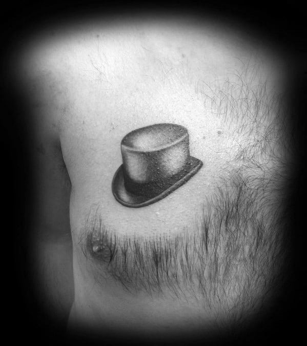Shaded Small Upper Chest Top Hat Tattoos For Gentlemen